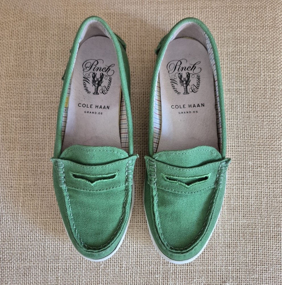 Cole Haan Penny Loafers Green Canvas Pinch Maine Classic Grand.OS Womens Sz 5.5 - Picture 9 of 13